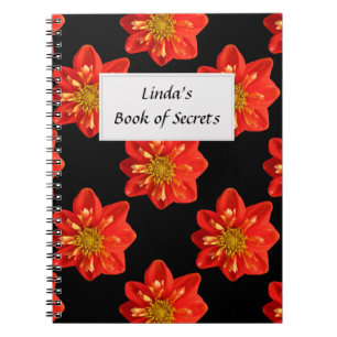Botanical Garden Orange Dahlia Flower Text Label Spiral Notebook
