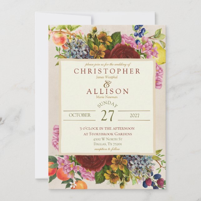 Botanical Garden Party Florals & Fruit Wedding Invitation (Front)