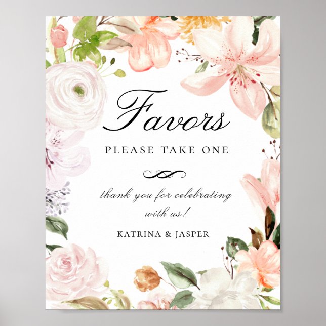 Botanical Garden Pastel Floral Favor Wedding Sign (Front)