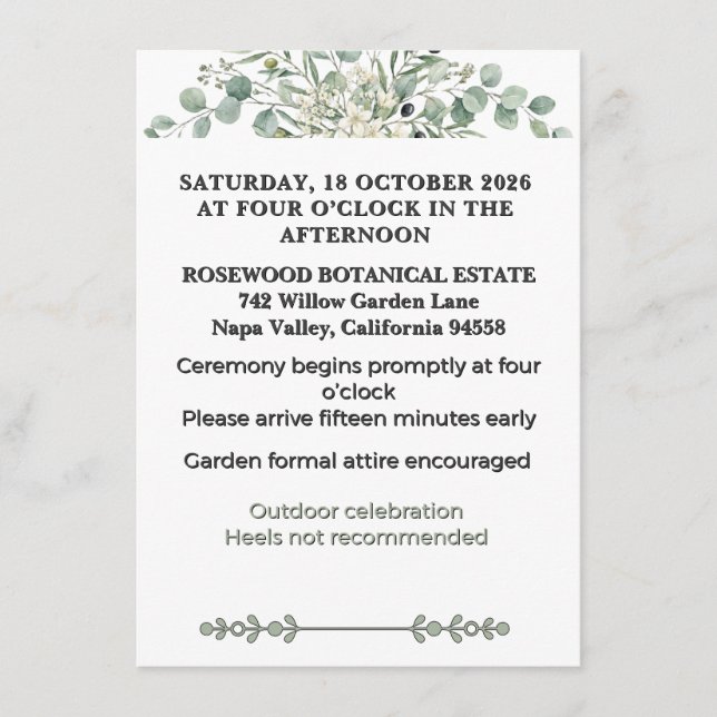 Botanical Garden Romance Details  Enclosure Card (Front)