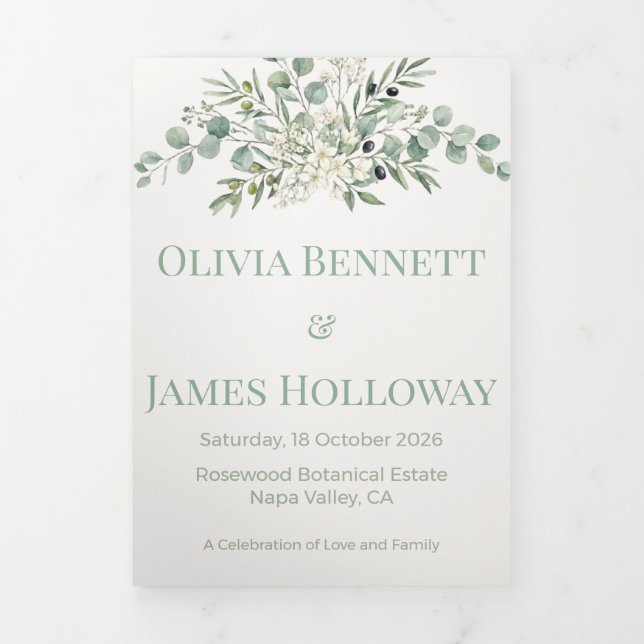 Botanical Garden Romance Wedding Tri-Fold Programme (Cover)