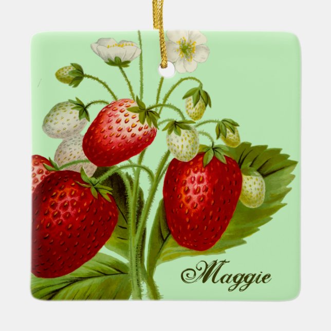 Botanical Garden Strawberry Ceramic Ornament (Front)