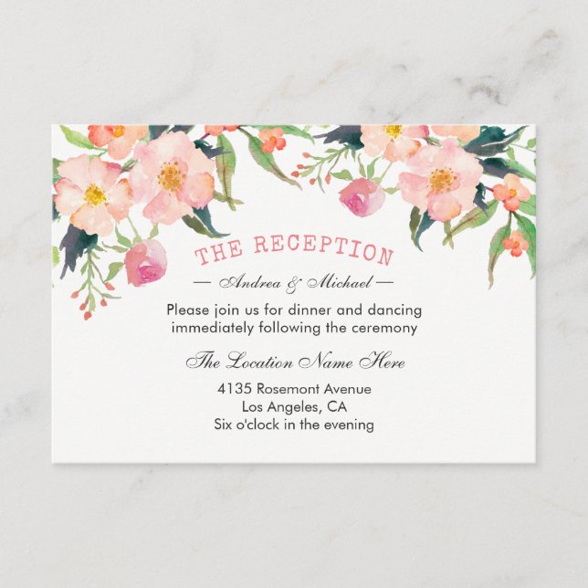 Botanical Garden Watercolor Floral Reception Card (Front)
