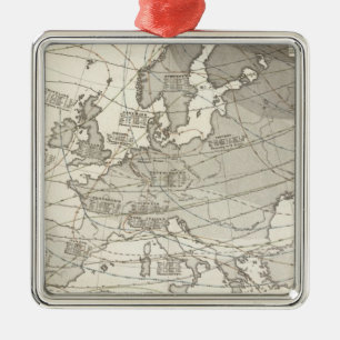 Botanical geographical statistical map of Europe Metal Tree Decoration