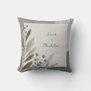 Botanical Geometric Blue and Neutral Wedding Cushion