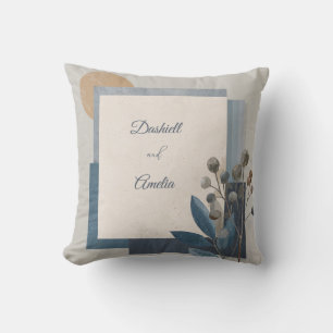 Botanical Geometric Blue Earth Tones Wedding  Cushion