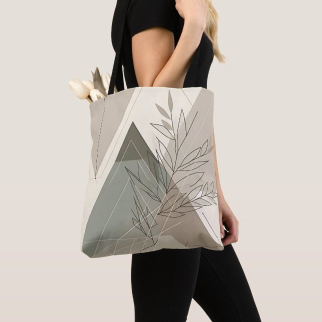 Botanical Geometric Minimalist Tote Bag (Close Up)