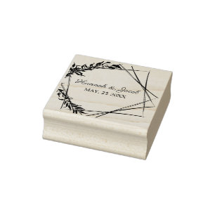 Botanical Geometric with Leaves Wedding Design Rubber Stamp