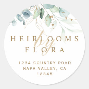 Botanical Gold and Green Business Return Address Classic Round Sticker