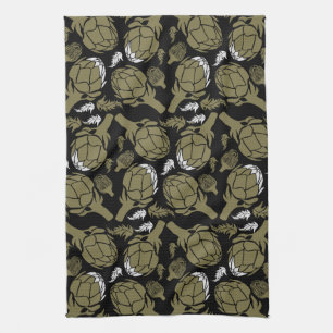 Botanical Gold Artichoke Art Decor Tea Towel