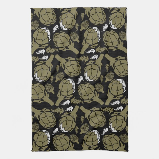 Botanical Gold Artichoke Art Decor Tea Towel (Vertical)