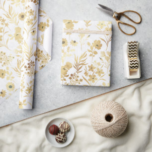 Botanical Gold Flowers Pattern Wrapping Paper