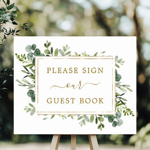 Botanical Gold Green Guest Book Sign