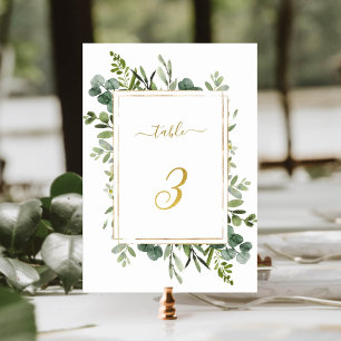 Botanical Gold Green Wedding Number 3, Table Number