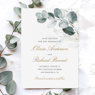 Botanical Gold Greenery Eucalyptus Wedding Save The Date