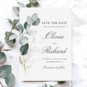 Botanical Gold Greenery Eucalyptus Wedding Save The Date