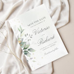 Botanical Gold Greenery Eucalyptus Wedding Save The Date<br><div class="desc">Beautiful Save the date card featuring watercolor eucalyptus and gold leaves.</div>