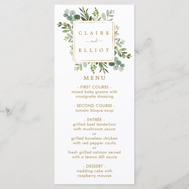 Botanical Gold Greenery Menu Card (Front)