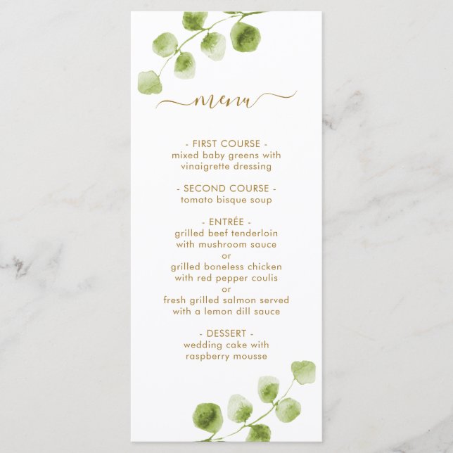 Botanical Gold Greenery Menu Card (Front)