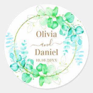 Botanical Gold Greenery Personalise For Wedding Classic Round Sticker