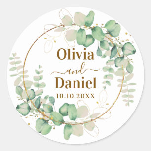 Botanical Gold Greenery Personalise For Wedding Classic Round Sticker