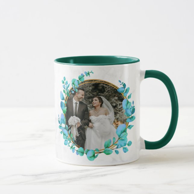 Botanical Gold Greenery Personalise For Wedding Mug (Right)