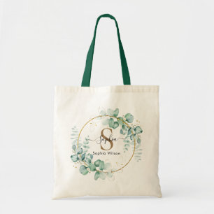 Botanical Gold Greenery Personalise Monogram Tote Bag