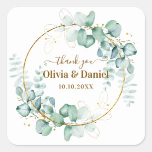 Botanical Gold Greenery Personalised Thank You Square Sticker