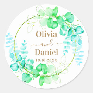 Botanical Gold Greenery Personalize For Wedding Classic Round Sticker