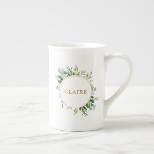 Botanical Gold Greenery Personalized Bone China Mug