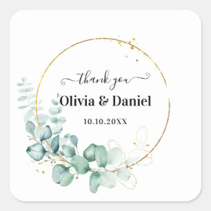Botanical Gold Greenery Personalized Thank You Square Sticker