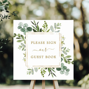 Botanical Gold Greenery Square Guest Book Sign