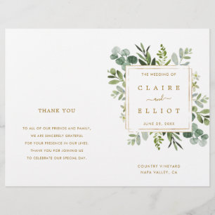 Botanical Gold Greenery Watercolor Wedding Program