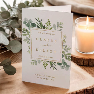 Botanical Gold Greenery Watercolor Wedding Program