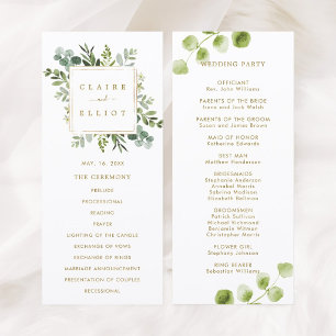 Botanical Gold Greenery Wedding Ceremony Program Programme