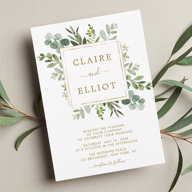 Botanical Gold Greenery Wedding Invitation (Creator Uploaded)
