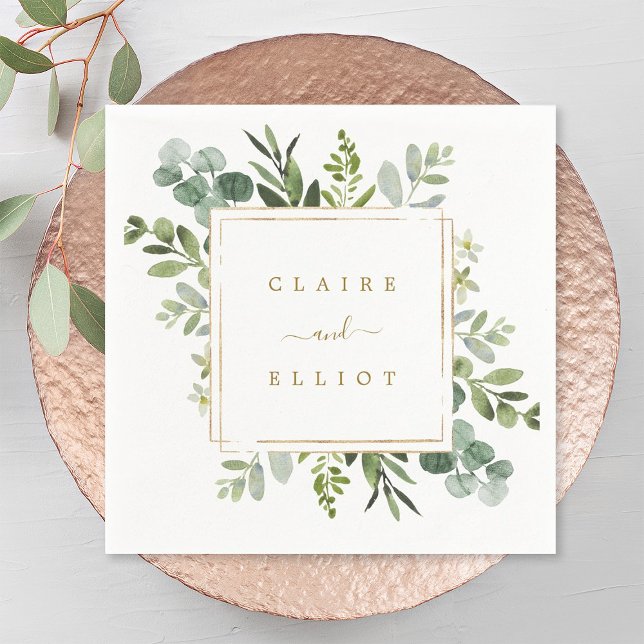 Botanical Gold Greenery Wedding Paper Napkin (Creator Uploaded)