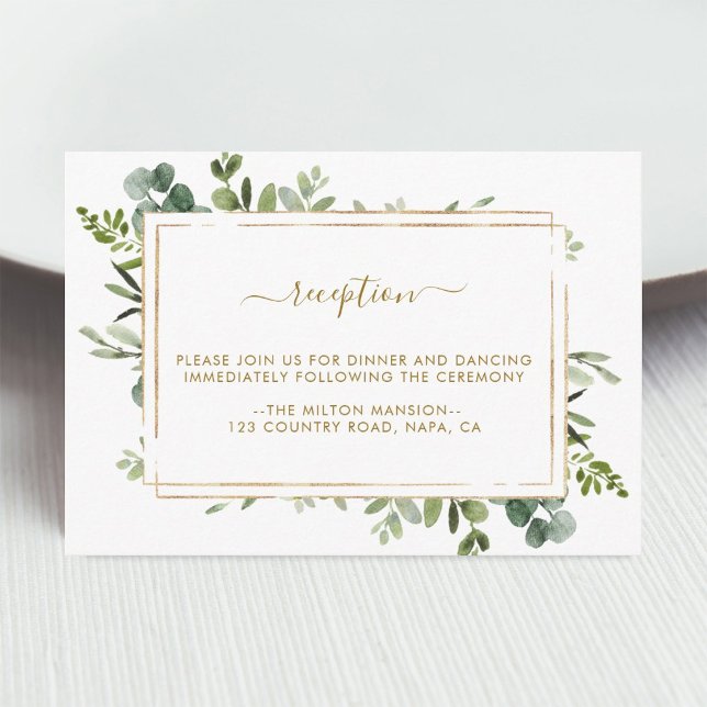 Botanical Gold Greenery Wedding Reception Enclosure Card (Creator Uploaded)