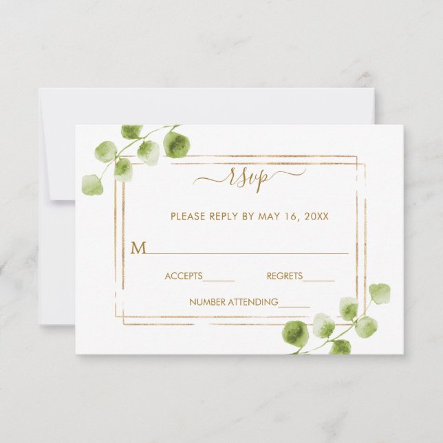 Botanical Gold Greenery Wedding RSVP (Front)