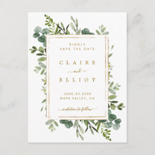 Botanical Gold Greenery Wedding Save the Date Announcement Postcard