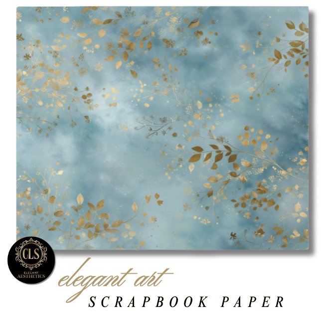 Botanical Gold Leaves Pattern Teal Background (Boho Botanical Teal Gold Leaf Craft Design Scrapbook Paper)