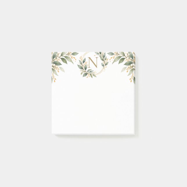 Botanical Gold Monogram Personalised Stationery Post-it Notes (Front)