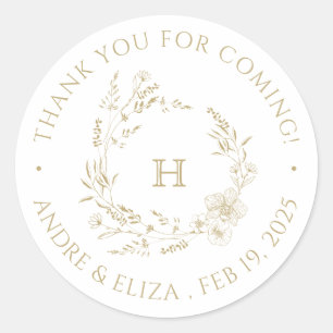 Botanical Gold  Monogram Wedding Sticker