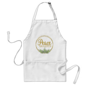 Botanical Gold Peace on Earth Christmas Holiday  Standard Apron
