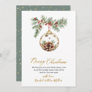 Botanical Gold Script Non Photo Merry Christmas Holiday Card