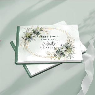 Botanical Gold Sweet Sixteen Sage Green Guest Book