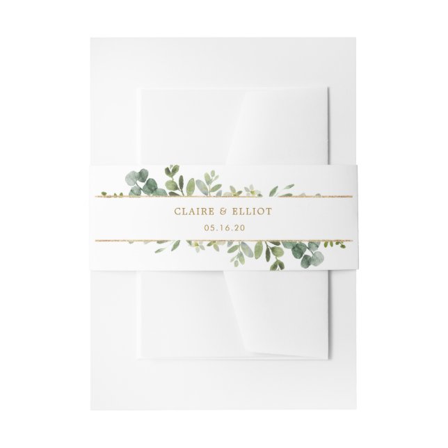 Botanical Gold Watercolor Invitation Belly Band (Front Example)
