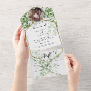 Botanical Gold Wedding All In One I Invitation