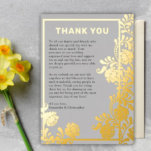 Botanical Golden Blooms Wedding Thank You Card