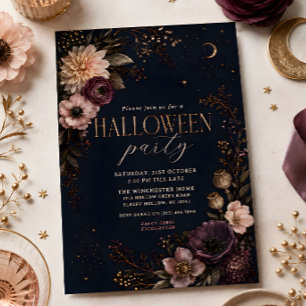 Botanical Gothic Floral Halloween Party Invitation